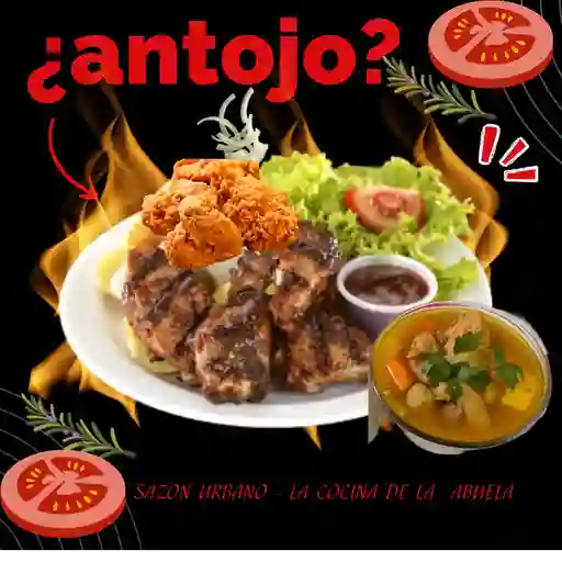 Almuerzo vip carne asada y pollo broast