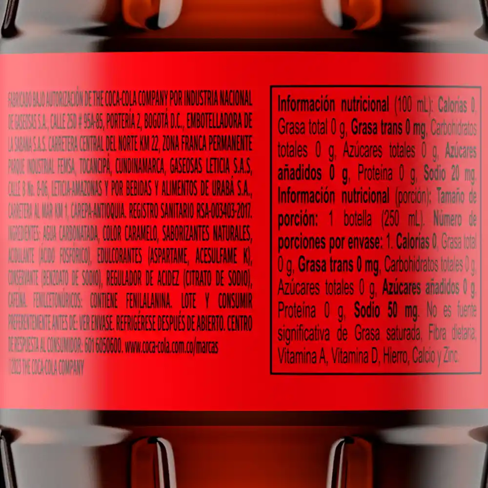 Gaseosa Coca-Cola ZERO 250ml x 6 Unds