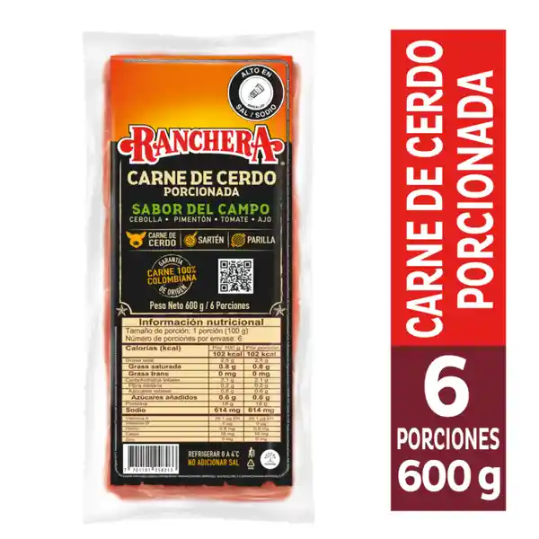 Ranchera Carne de Cerdo Porcionada Sabor Del Campo 600 g
