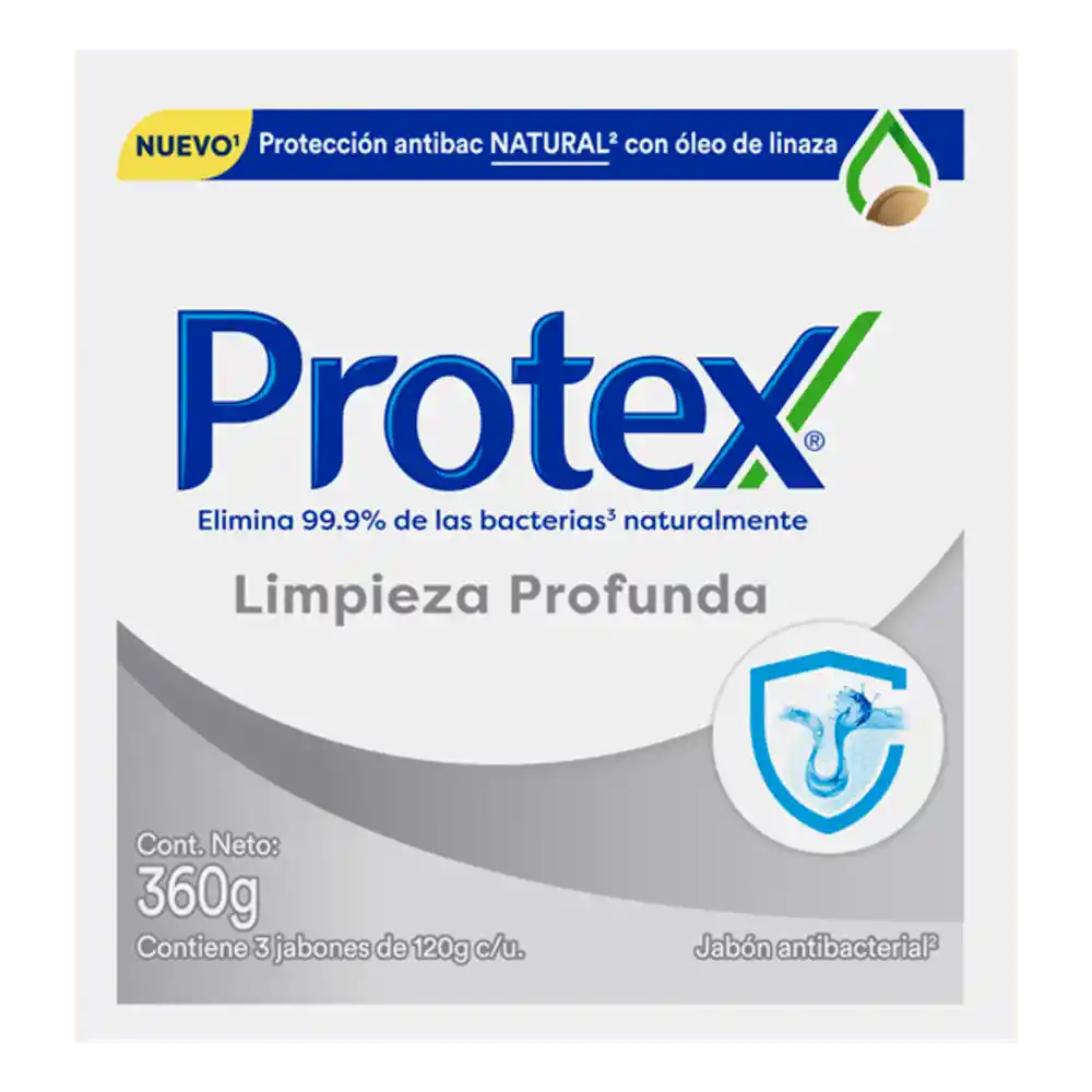 Jabón Antibacterial Protex Limpieza Profunda Barra 120 g x 3