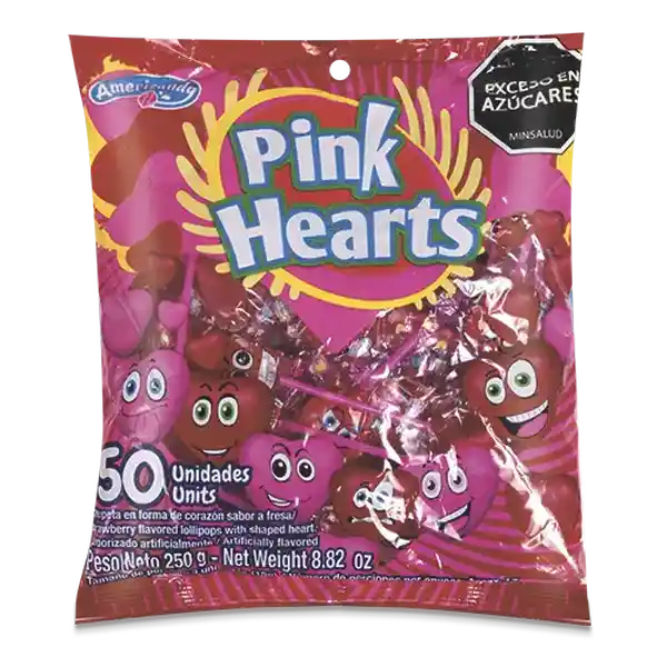 Pink Hearts Chupeta Sabor Fresa