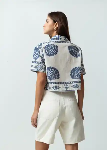 Camisa Buzin Mujer Azul Mezclilla Estampado Talla M Naf Naf