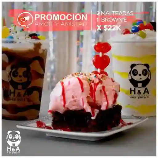 2 Malteadas y 1 Brownie con Helado