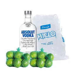 Combo Absolut Vodka Original + Frescampo Hielo en Cubos Limón