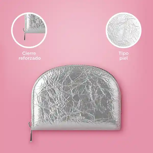 Tarjetero Media Luna Craquelado Plata Serie Miniso