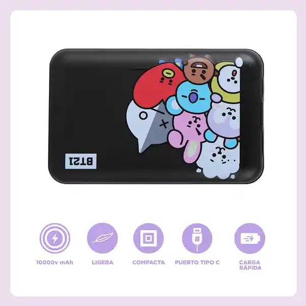 Batería de Respaldo Delgada 10000mah Big Ones Blanca Bt21 Miniso