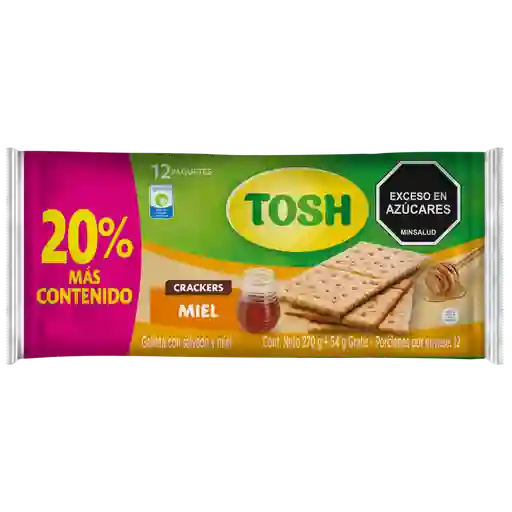 Galleta Tosh miel x270 gramos + 54 gramos gratis, x 12 paquetes