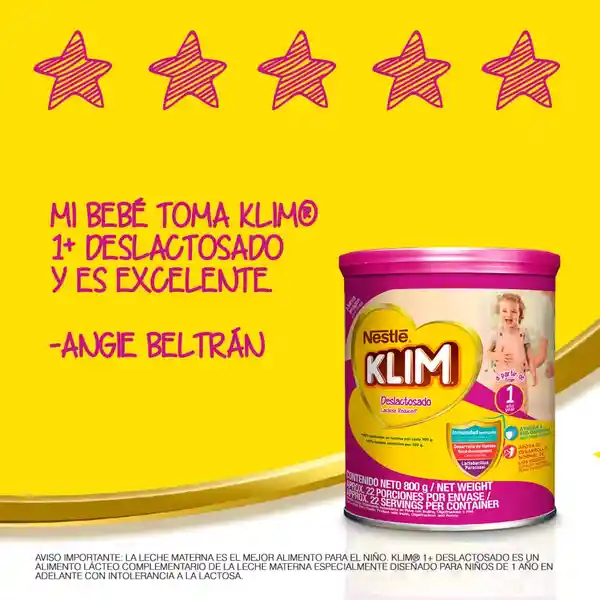 Alimento lácteo KLIM 1+ Deslactosado x 800g