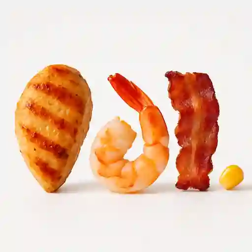 Pollo, Camarón, Tocineta y Maiz