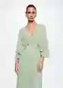 Vestido Plisi-A Verde Pastel Talla M Mujer Mango