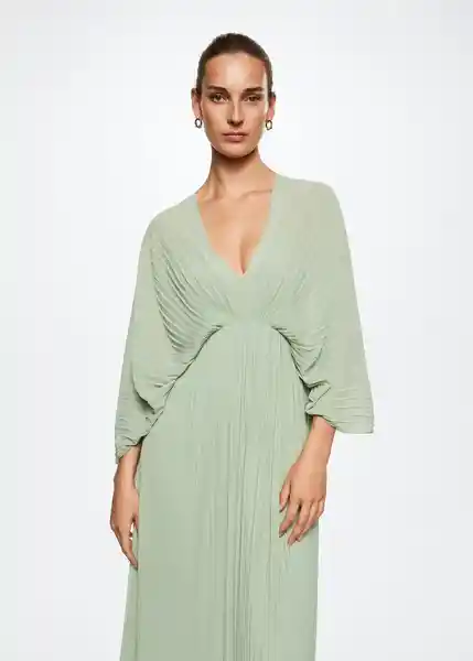 Vestido Plisi-A Verde Pastel Talla M Mujer Mango