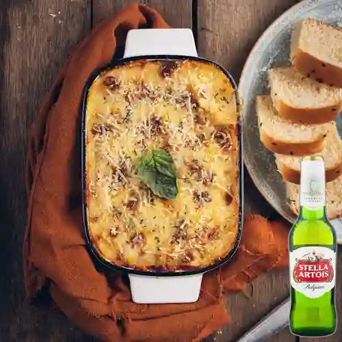 Combo Lasagna Pollo Champiñon + Stella Artois 350 Ml