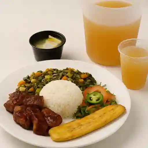 Costillas bbq con verdura caliente