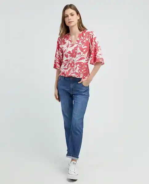 Camisa Manga Corta Estampada Rosa Cerezo Talla XS 611E005 Esprit