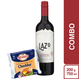 Combo Lazo Vino Tinto Cabernet Sauvignon + President Cheddar