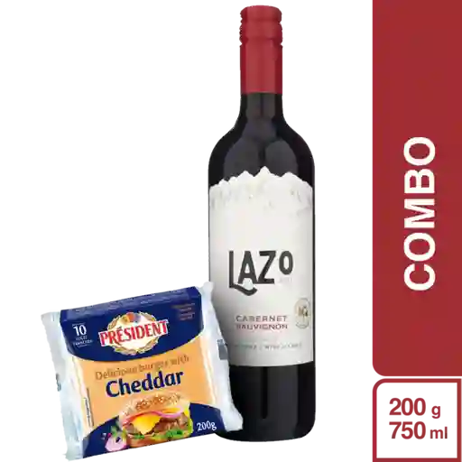 Combo Lazo Vino Tinto Cabernet Sauvignon + President Cheddar