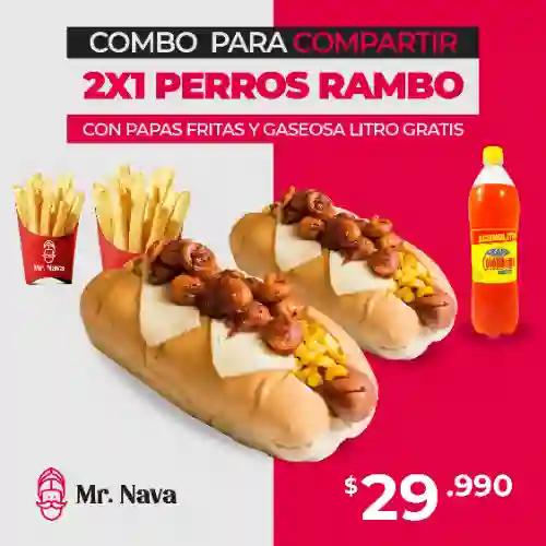 2X1 Perro Rambo + Papas Fritas + Gaseosa