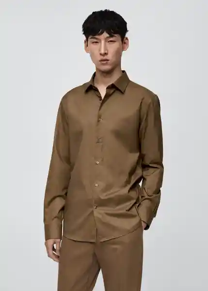 Camisa Veira Marron Talla M Hombre Mango