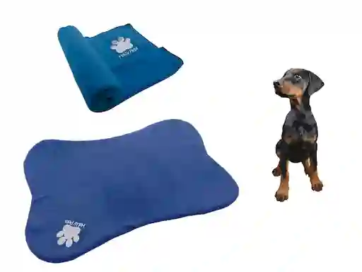 Tapete Con Forma De Hueso + Cobija Mediana Azul Claro