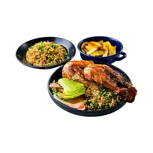 Medio con Ensalada, Chaufa y Papas