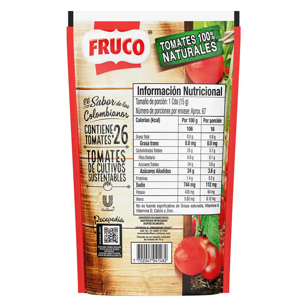 Salsa de Tomate Fruco Pague 800G Lleve 1000G