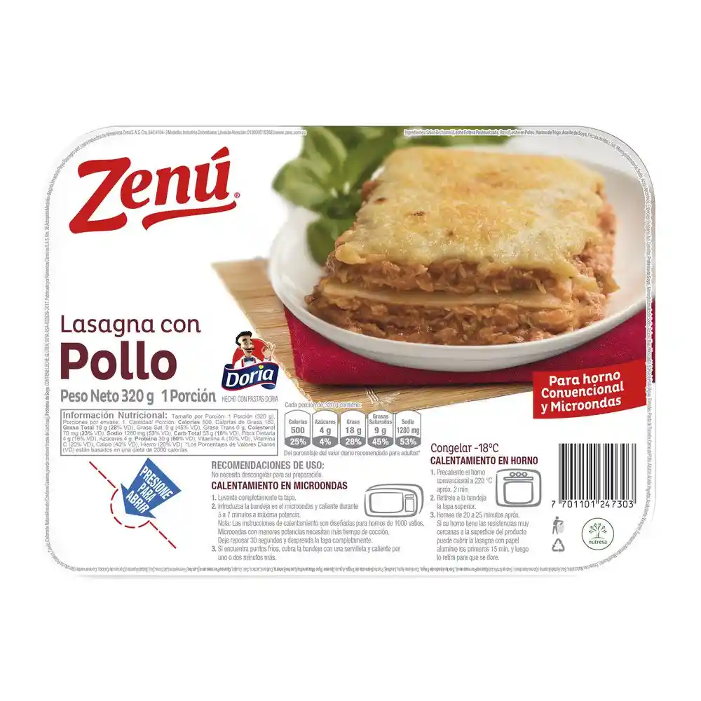 Zenú Lasagna con Pollo para Microondas