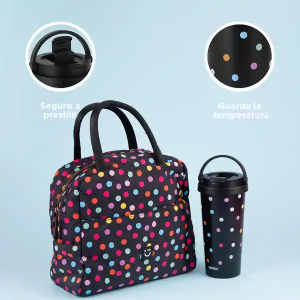 Vaso Acero Asa Dots Negro 500 mL Miniso