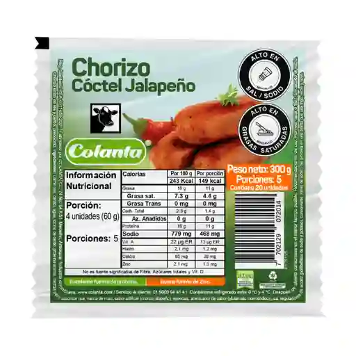 Colanta Chorizo Coctel Jalapeño Premium