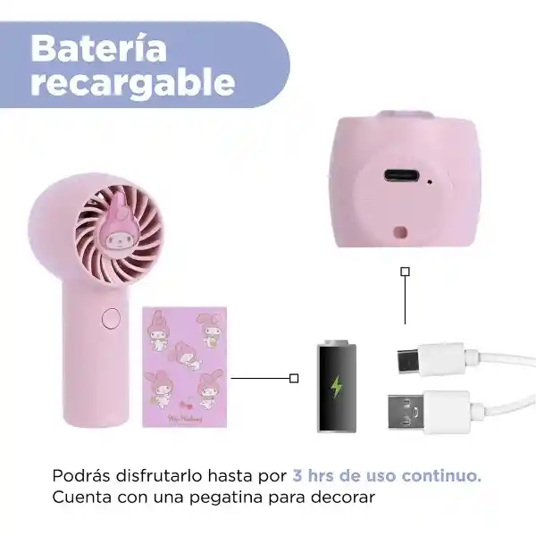 Ventilador de Mano my Melody Rosa Serie Sanrio Miniso