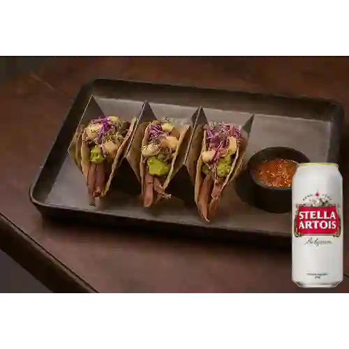 Combo Tacos de Brisket + Stella Artois