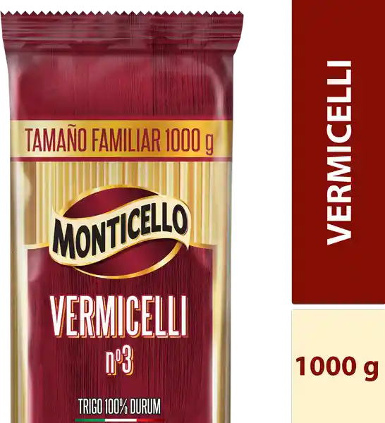 Monticello Pasta Vermicelli No. 3 Tamaño Familiar