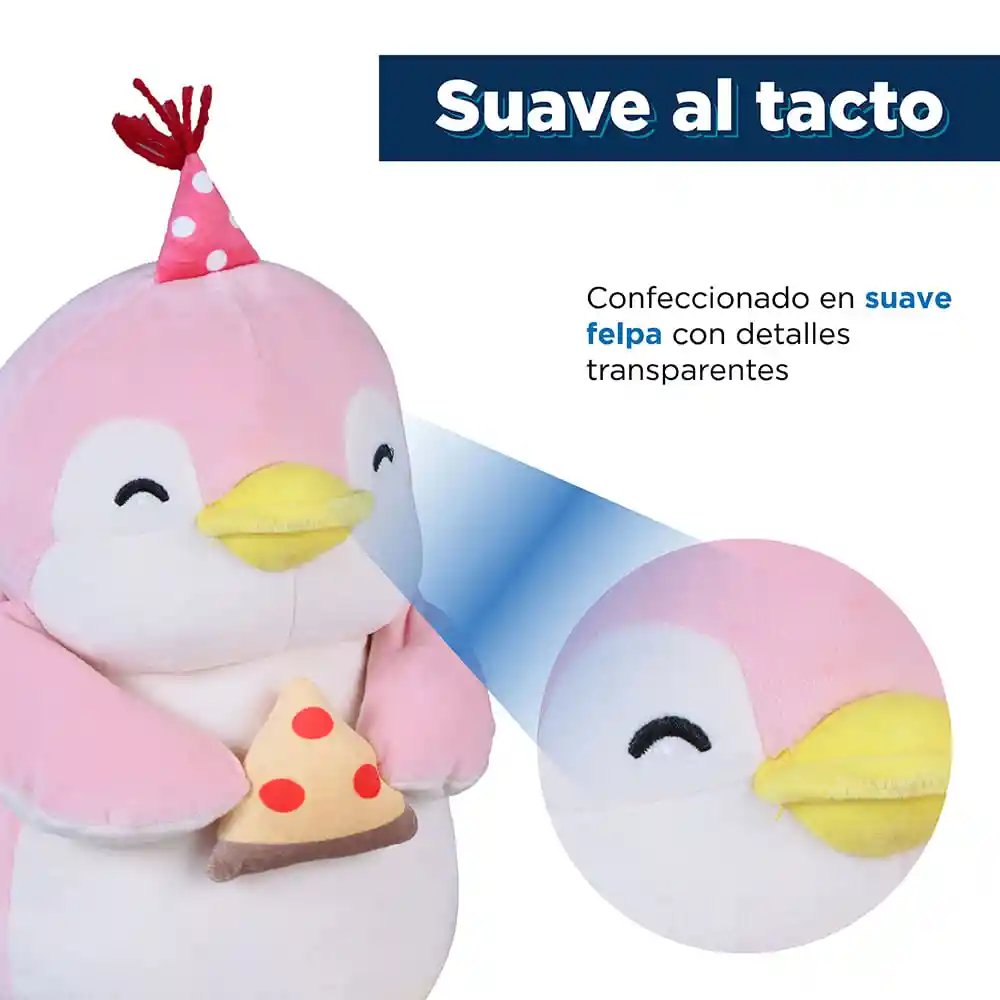 Miniso Peluche Pingüino Con Pizza Rosa