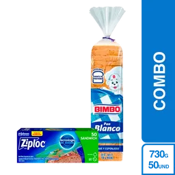 Combo Bimbo Pan Blanco 730 g + Ziploc Bolsa Reutilizable 50