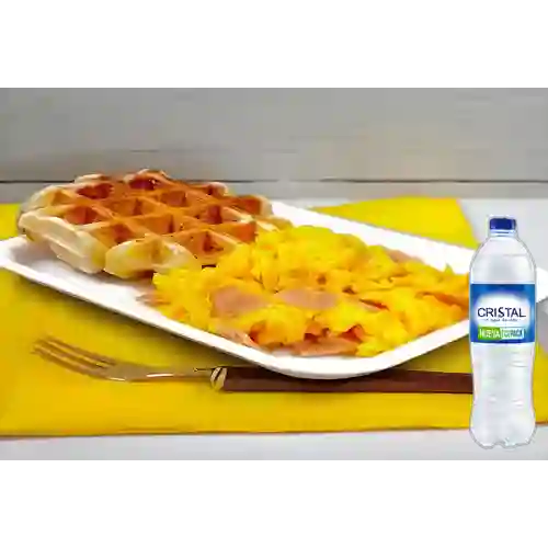 Waffluñuelos c/ Huevos&Jamón +Cristal S/gas 600ml