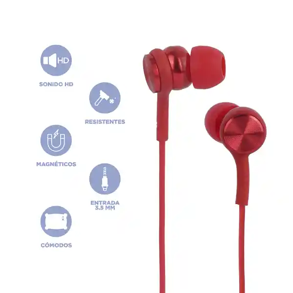 Audífonos Magnéticos de Cable Metal Mod Pa506 Rojo Miniso