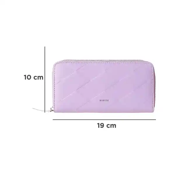 Cartera Para Mujer Larga Diseño de Rombos en Relieve Lila Miniso