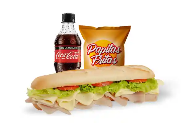 Sándwich Pavo + Coca-Cola Gaseosa Sin Azúcar + Papas Pollo