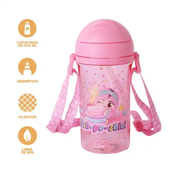 Botella de Plástico Con Pitillo Serie Mis Pastelitos Rosa Miniso