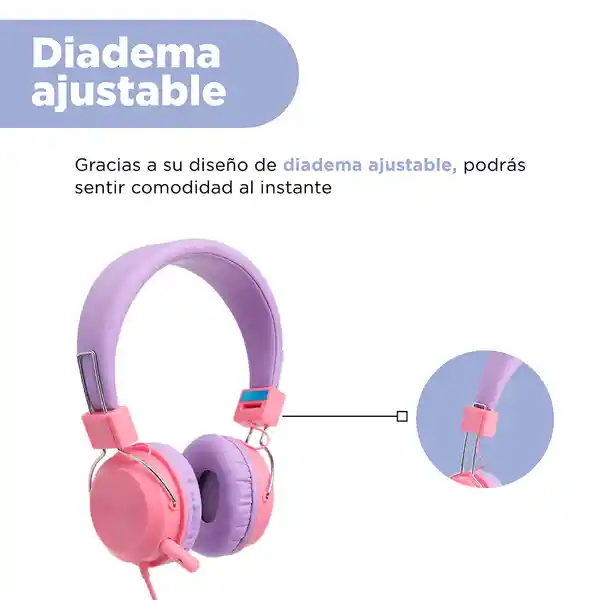 Audífonos Con Micrófono Kids Morado Rosa 3.5 mm Mod 23L07 Miniso