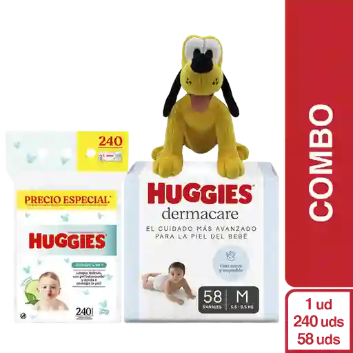 Combo Pañal Huggies 2/M +Toallita Huggies +Disney Peluche Pluto