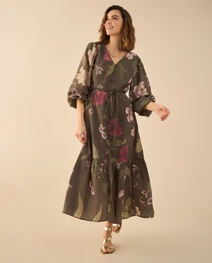 Vestido Verde Aceituna Oscuro Talla M 492G020 Esprit