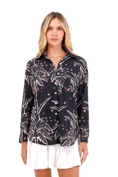 Camisa Boyfriend Haven Palmeras Negro XS Mercedes Campuzano