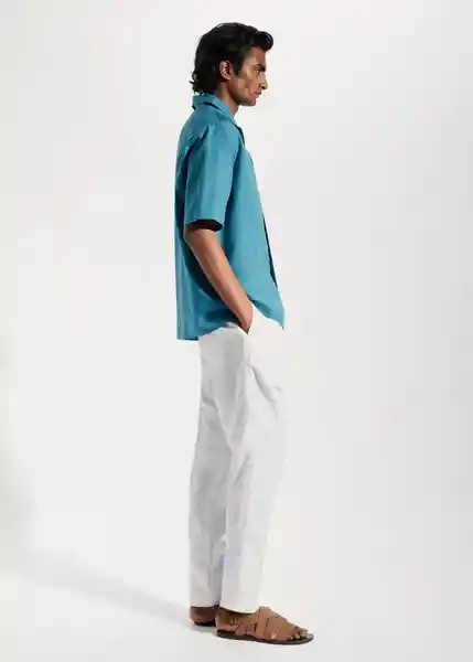 Camisa Malaga Turquesa Talla M Hombre Mango