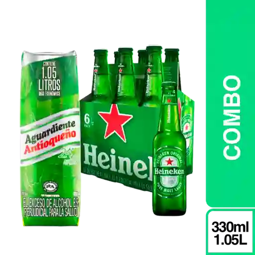 Combo Antioqueño Aguardiente Sin Azúcar Verde + Heineken 6 Und