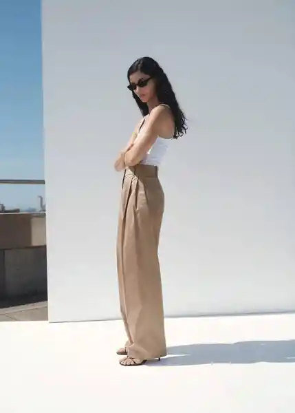 Pantalón Mila Beige Talla 40 Mujer Mango