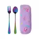 Set de Cubiertos Tenedor y Cuchara Mis Pastelitos Morado Miniso