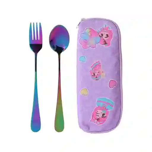 Set de Cubiertos Tenedor y Cuchara Mis Pastelitos Morado Miniso