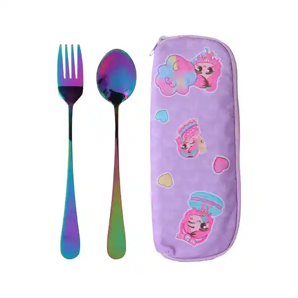 Set de Cubiertos Tenedor y Cuchara Mis Pastelitos Morado Miniso