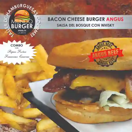 Bacon-cheese Burger Angus + Papas Fritas