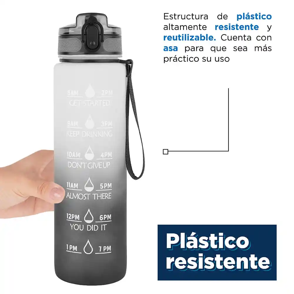 Botilito Botella Plástico Con Correa Blanco y Negro 1 L Miniso